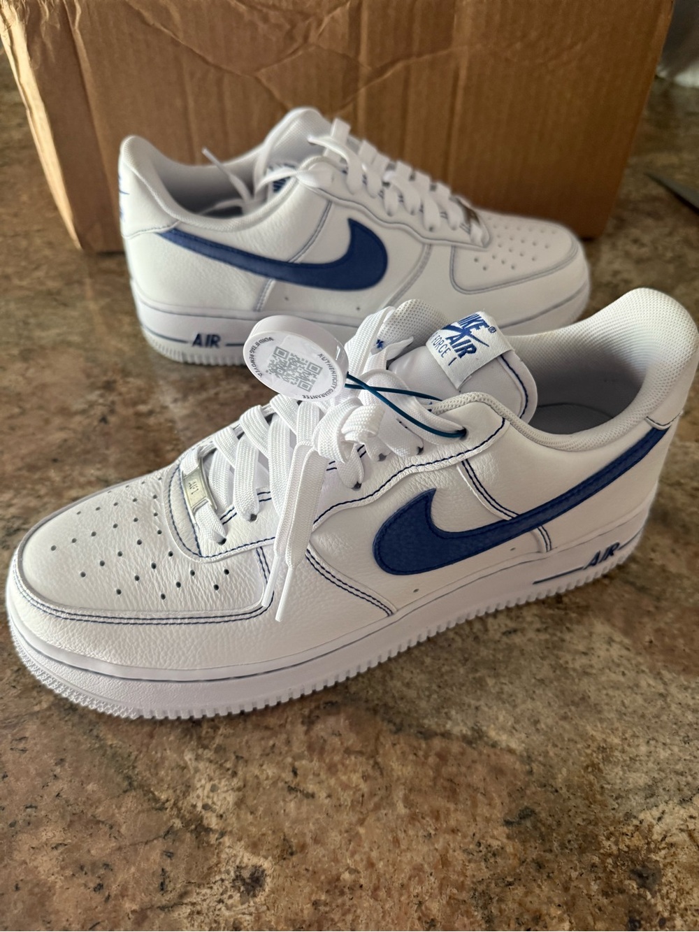 Nike Air Force 1 Low — White with Blue Swoosh Size 9